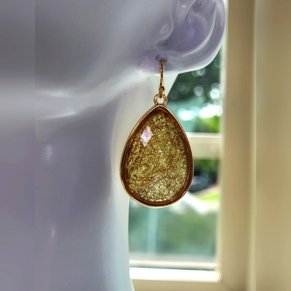 Golden Cotton Translucent Teardrop Statement Dangle Earrings / Pierced - Picture 2 of 6